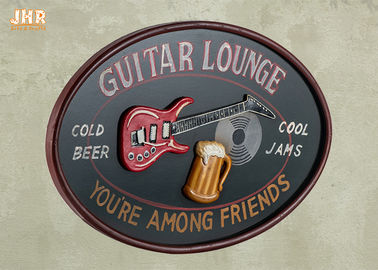 Spersonalizowana antyczna sztuka ścienna znak Pub znak Dekoracja ścienna Owalny kształt Guitar Lounge