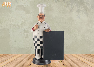 Happy Fat Polyresin Chef Holding Drewniana tablica Żywica Szef kuchni Statua Figure Decor